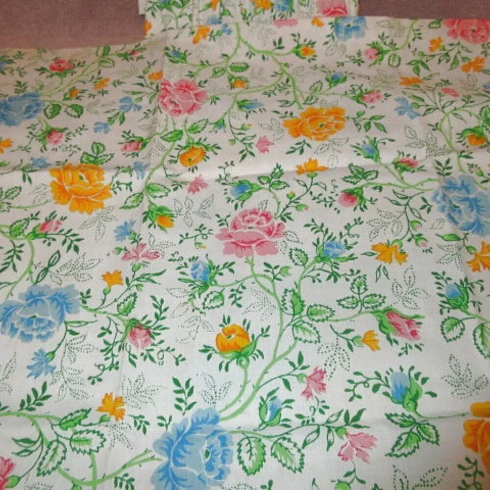 Vtg Set Of 2 Cotton Floral Pillowcases Standard Cottagecore Ruffled Embroidered